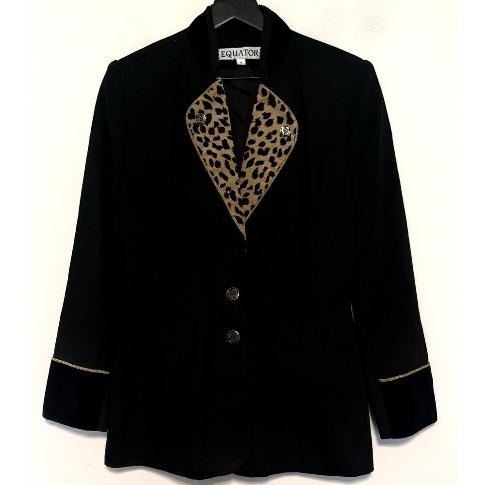 Vintage Equator Wool Blend Structured Blazer Sz 8 Leopard Fran Fine 90s
